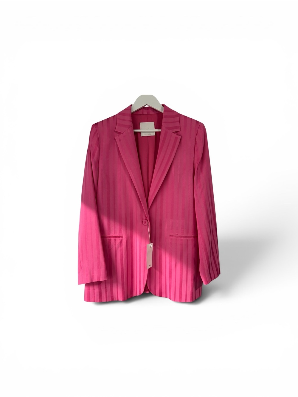 Mango Hot Pink Striped Single-Button Blazer - Picture 4 of 8